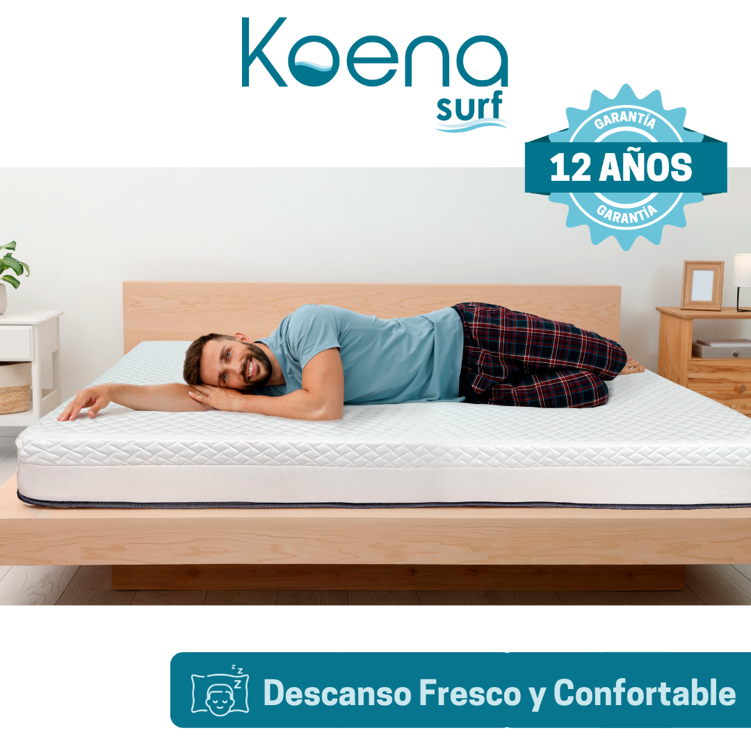 Colchón de Espuma Koena, Firmeza Alta I Altura: 19 cm I Espuma de alta tecnología que da soporte I Tela Cooling Fabric, que se encarga de mantener la máxima frescura mientras duermes y extra suave I Evita transferencia de Movimiento I Anti-Ácaros I Hipoalergénica I 12 años de Garantía